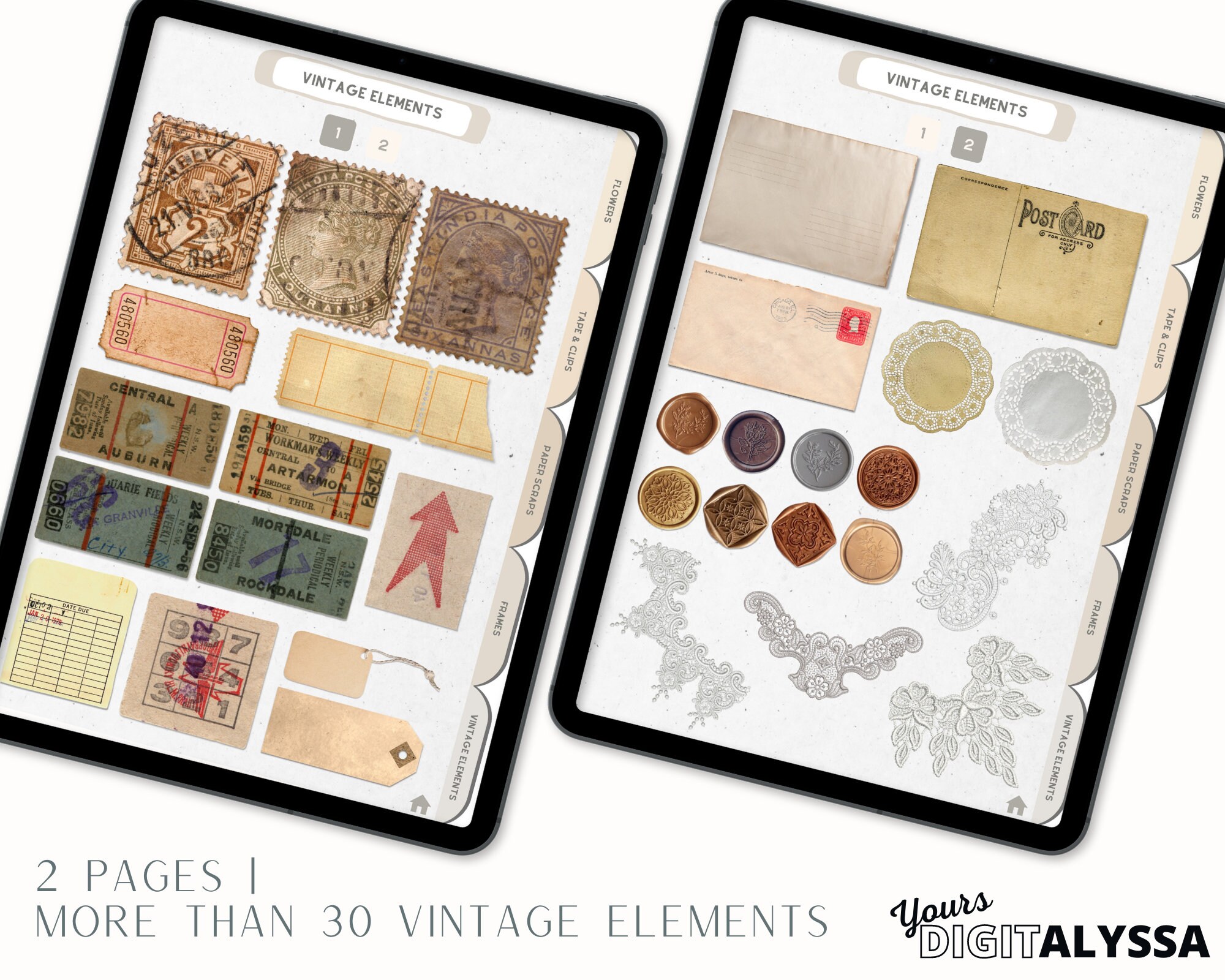 Realistic Digital Scrapbook Stickers Basic Scrapbook Etsy