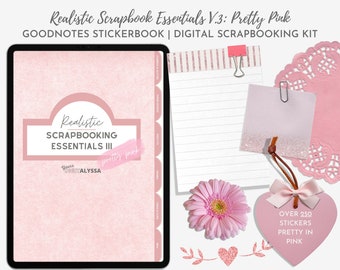 Pink Realistic Digital Scrapbook Stickers, Pink Digital Stickers, Glitter Stickers, Digital Journal Stickers, Pink Ephemera Stickers