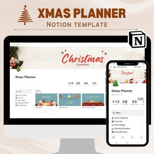 Christmas planner dashboard notion template, Xmas holiday editable planner, Holiday organizer for tablet, laptop and mobile, Digital