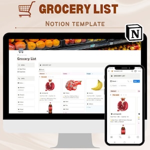 Grocery list notion template, Shop Best Price Organizer, Supermarket List Digital Planner, Supermarket Expenses Control, Shopper planner