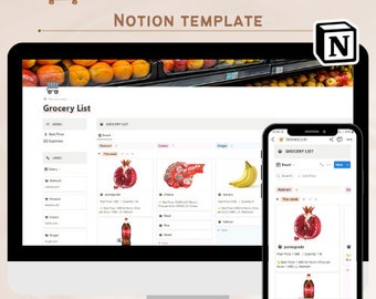 Grocery list notion template, Shop Best Price Organizer, Supermarket List Digital Planner, Supermarket Expenses Control, Shopper planner