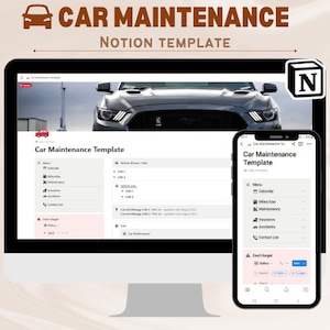 Vehicle Maintenance Notion Template, Accident History, Maintenance Digital Planner, Fuel expenses control, Car performance