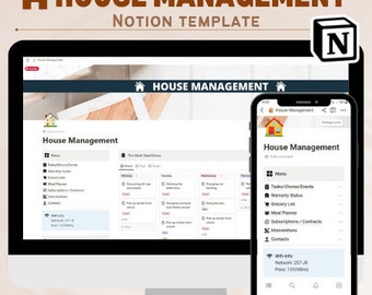 House Management Notion Template, Home Tasks & Chores Organizer, Subscriptions, Warranty Trackers, Home Maintenance Interventions Control