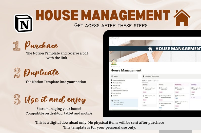 House Management Notion Template Home Tasks & Chores Etsy