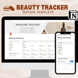Beauty Tracker dashboard notion template, Skincare routine planner, Beauty inventory control, Expiration date control, Skincare Manager