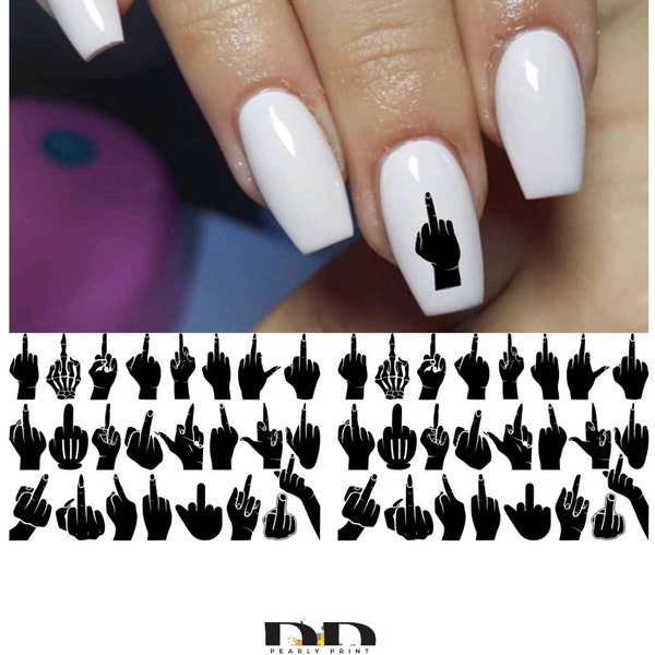 Middle finger 2 waterslide nail decals