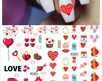 Valentines waterslide nail decals