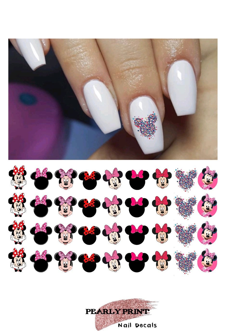 $5.63 - Minnie Mouse Disney nail transfers - illustrated nail art decals -  MInnie Disney nail stickers…