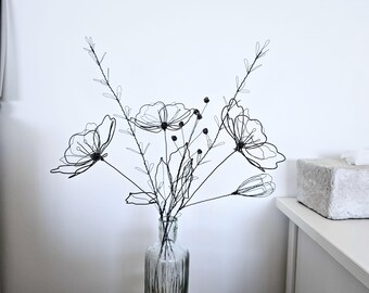 The Wild Meadow Bouquet with Three Wire Wildflowers and an Emerging Bud as a Garden-Inspired Sculpture