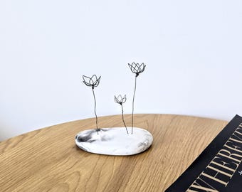 A Minimalist Wire Sculpture with a Marble Base as a Unique Desk or Shelf Decor Gift