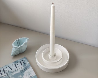 Minimalist white candle stick holder | Aesthetic taper candle holder | Centerpiece | Candle bowl | Scandi candle plate | Wedding decor