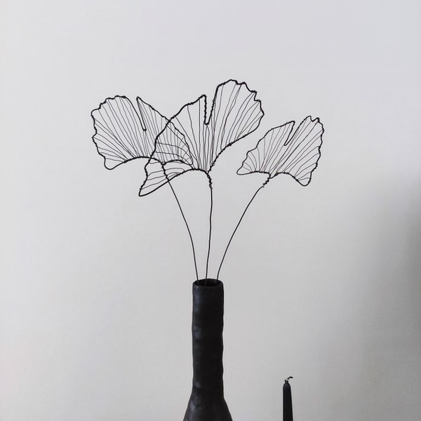 Gingko leaves from annealed wire | Wire floral sculpture | Minimalist line art | Home metal decor | Housewarming gift | Unique table decor
