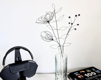 A Delicate Wild Poppy Wire Bouquet as a Minimalist Botanical Art Gift