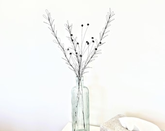 A Minimalist Set of Four Wire Branches with Berries for Scandinavian and Zen Home Decor