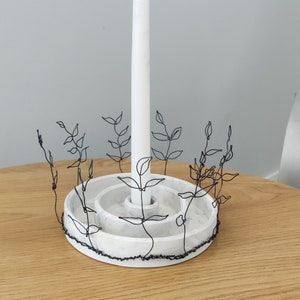 Minimalist marble candlestick holder with wire floral decor Taper candle holder Centerpiece Candle marble bowl Scandi candle plate image 5