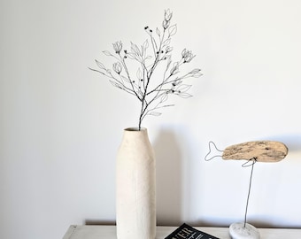 Delicate Flowering Wire Branch as an Ethereal Piece of Spring Blossom Sculpture