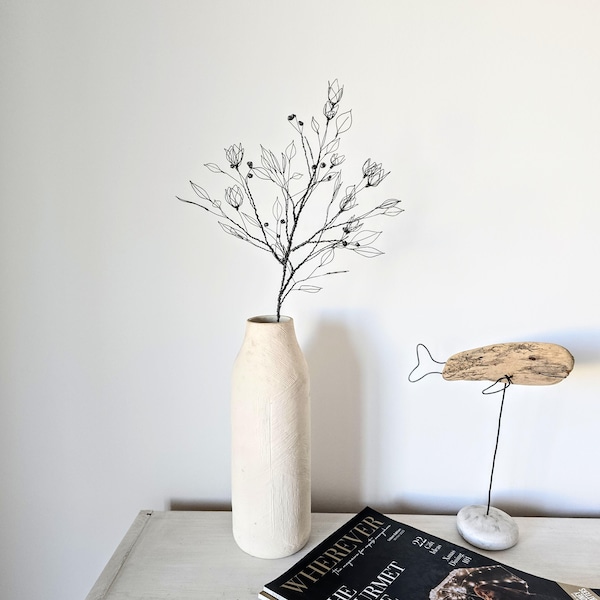 Delicate Flowering Wire Branch as an Ethereal Piece of Spring Blossom Sculpture