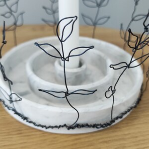 Minimalist marble candlestick holder with wire floral decor Taper candle holder Centerpiece Candle marble bowl Scandi candle plate image 4