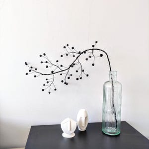 Wire Flowers Tree Branch | Black Wire Floral Sculpture | Minimalist Line Art | Home Metal Decor | Housewarming Gift