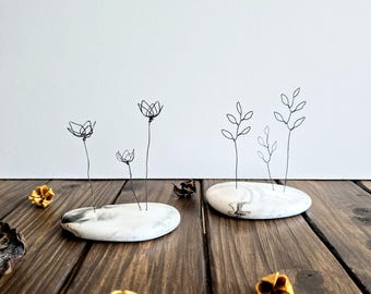 A Minimalist Wire Sculpture with a Marble Base as a Unique Desk or Shelf Decor Gift