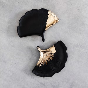 Jewelry Tray Gingko Leaf | Gold Accent Trinket Dish | Minimalist Catch All Tray | Decorative Home Decor | Handmade Gift
