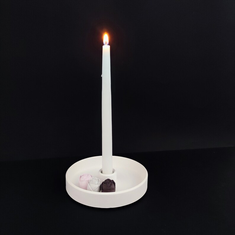 Black and White Candle Stick Holder With Roses Minimalist Etsy