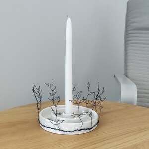 Minimalist marble candlestick holder with wire floral decor Taper candle holder Centerpiece Candle marble bowl Scandi candle plate image 6