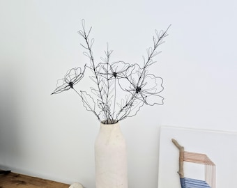 A Bouquet of Three Wire Wildflowers as a Handmade Botanical Sculpture