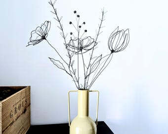 A Mixed Bouquet of Wire Wildflowers and a Tulip as a Graceful Botanical Sculpture Gift