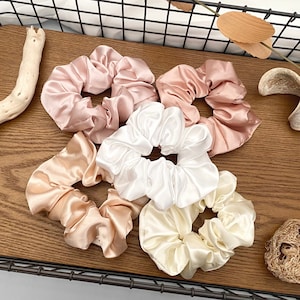Large Satin Silk Scrunchies, Neutral Satin Silk Scrunchie Set, Bridesmaid Proposal Satin Silk Scrunchies, Scrunchie, Scrunchies, Scrunchy