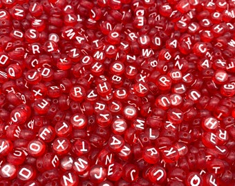 100 pcs, Alphabet Letter Beads, Random Mix Letters, 7mm Flat Round Transparent ABC Letter Beads, Name Beads, Letter Beads A-Z Beads