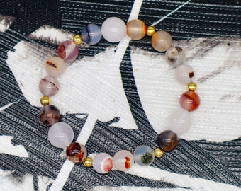 Beautiful Dendrite Agate Bracelet, Dendritic Agate and White Jade Bracelet, Natural Nature Bracelet, Calming Bracelet, Healing Bracelet
