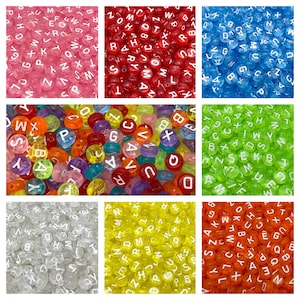 Alphabet Letter Beads, 7mm Colorful Flat Round Translucent ABC Letter Beads, Acrylic Letter Beads, Letter Beads A-Z Beads, Initial Beads