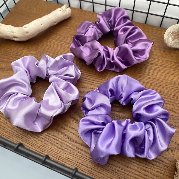 Large Satin Silk Scrunchies, Purple Satin Silk Scrunchie Set, Bridesmaid Proposal Satin Silk Scrunchies, Scrunchie, Scrunchies, Scrunchy