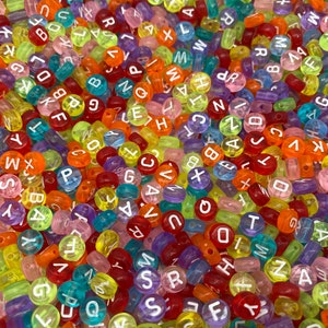 500 pcs, Alphabet Letter Beads, Random Mix Letters, 7mm Flat Round Transparent ABC Letter Beads, Name Beads, Letter Beads A-Z Beads
