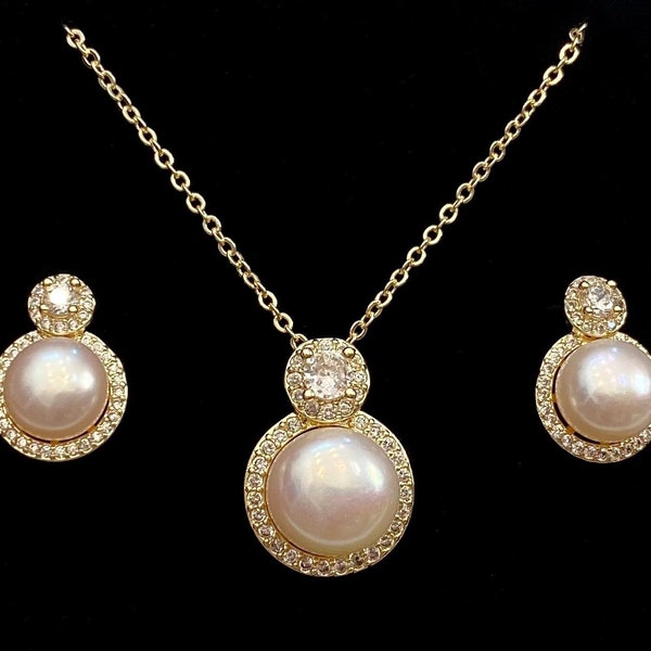 Jewelry sets pearl earrings pearl jewelry set bridesmaids pearl necklace and earring set freshwater pearl earrings necklace set gold filled
