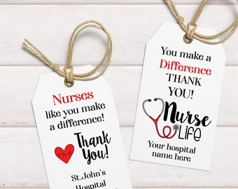 Nurse Appreciation Gift Tags, Nurses Week Thank You Tags, 4 Editable Nurse Favor Tags, Hospital Staff Gift, Corjl Printable Template