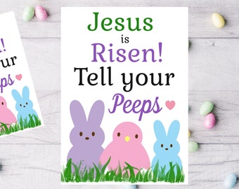 Easter Peeps Printable Tags, Jesus Is Risen Tell Your Peeps Tags, Christian Easter Tag, Printable Easter Art, Downloadable Easter Print.