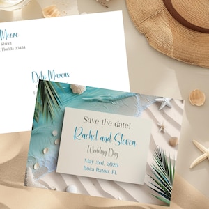 Beach Theme Save the Date Wedding Invitation: Editable Template (Digital Download)