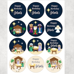 Happy Birthday Jesus Cupcake Toppers: Nativity Printables (Digital Download)