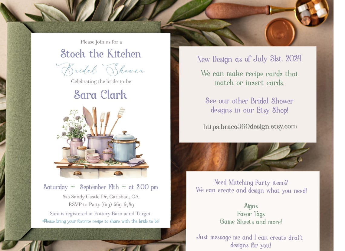 Stock the Kitchen Bridal Shower Invitation: Elegant Cooking Theme ...