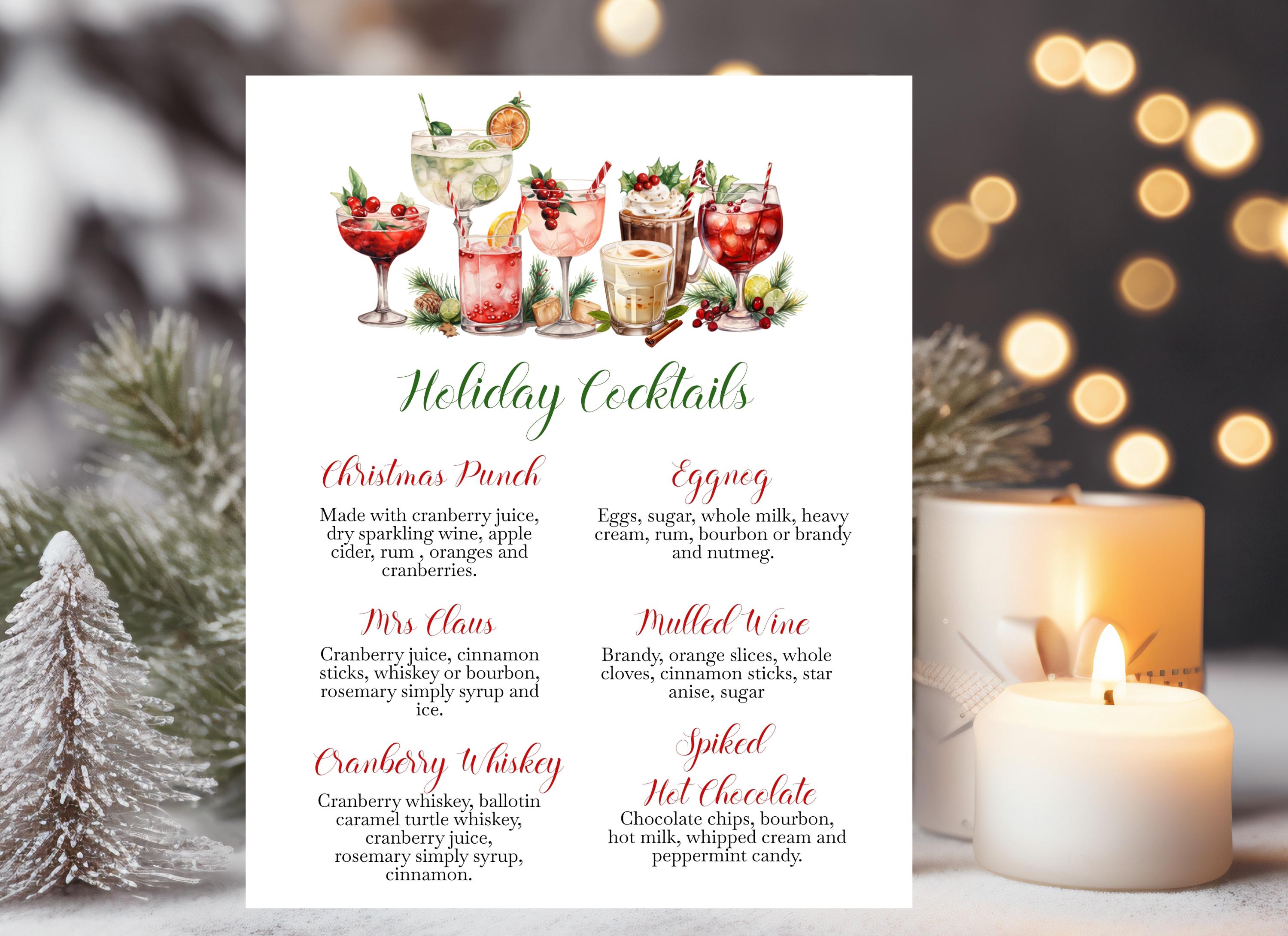 Christmas Cocktail Bar Menu Template: Holiday Drink Sign (digital