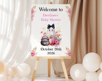 Pink Boo Baby Shower Sign: Customizable Ghost and Pumpkin Design (Digital Download)