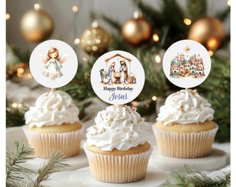 Druckbare Cupcake Toppers Happy Birthday Jesus