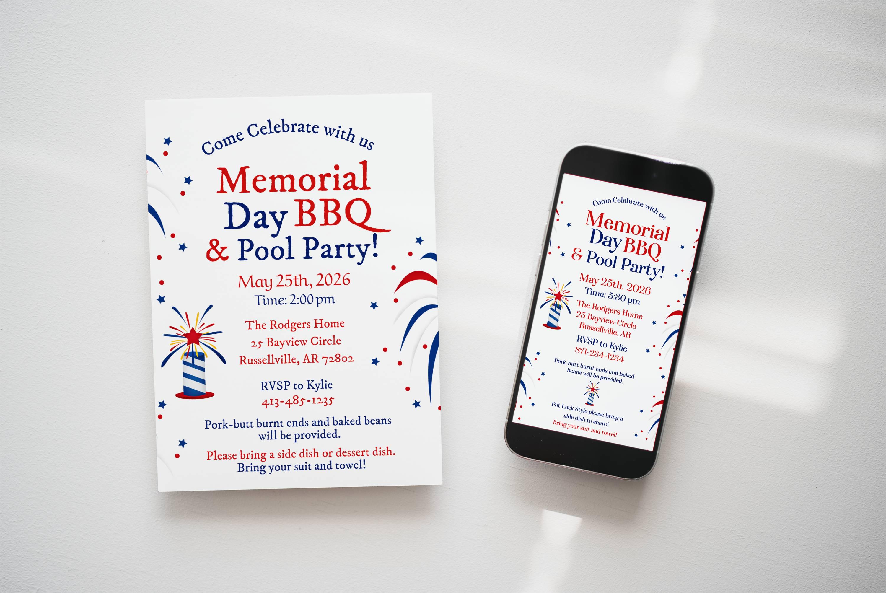 Digital Download: Memorial Day BBQ and Pool Party Invitation Template ...