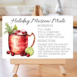 Cartão de Receitas de Festas Moscow Mule 4 cartões com designs diferentes com duas receitas diferentes.