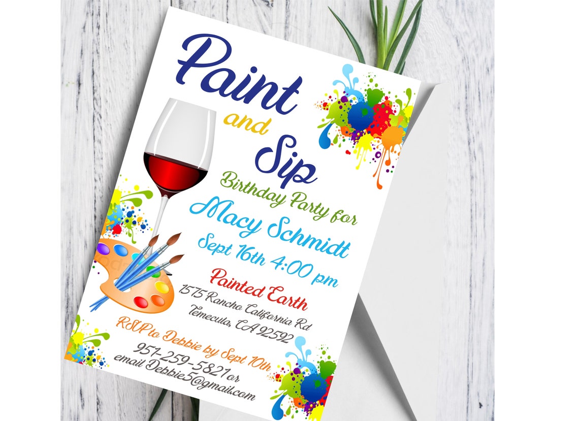 Paint and Sip Birthday Invitation Plus Cell Phone Invite Etsy