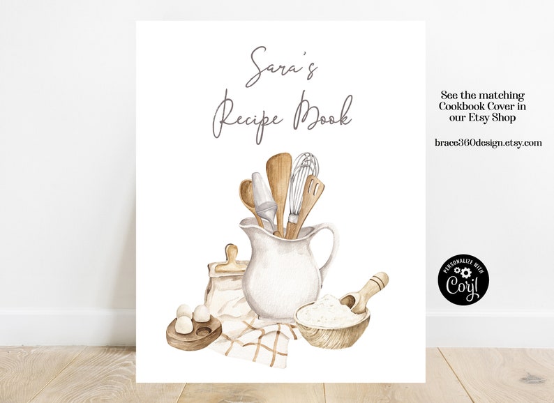 Cook Book Cursive Printable Cookbook Dividers 8.5
