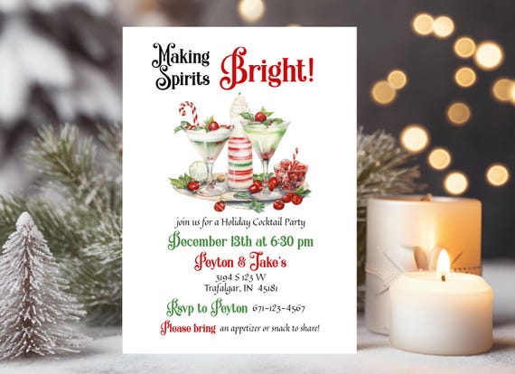 Making Spirits Bright Christmas Cocktail Invitation | Editable Holiday Party Invite (Digital Download)