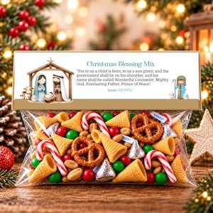 Weihnachtssegen-Geschenktüten-Verschlüsse & Geschenkanhänger, druckbare christliche Weihnachtstüten